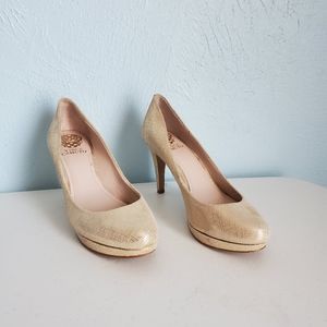 Vince Camuto Zella leather gold heels